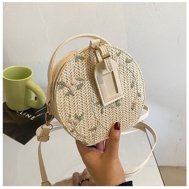 Xiao Hua Bolso de hombro tejido para mujer, bolso de mano y neceser, elegante bolso de playa de verano, 9,9 x 7,9 x 15,4 cm (blanco G)