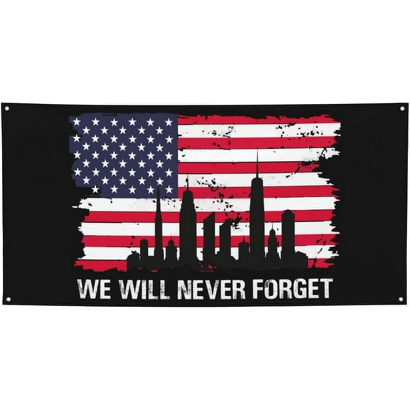 3x6 Ft Never Forget 911 Banner Flag 9/11 Memorial Day Flag Sign September 11th American Patriot Day Decorations Banner For Room Party Decoration With 4 Metal Eyelets