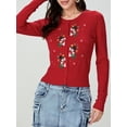 thumbnail image 4 of FOCUSNORM Women Christmas Knit Cardigan Long Sleeve Button Closure Embroidery Snowman Tree Casual Sweater, 4 of 9