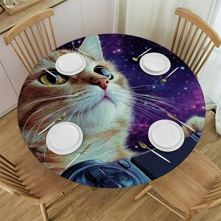 

Autua Cute Cat Space Round Tablecloth Stain-Resistant Washable for Indoor Outdoor Restaurants Parties Waterproof 54 -58