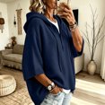 thumbnail image 5 of Domzest Oversized Hooded Knit Sweater for Women 3/4 Sleeve V Neck Button Up Hoodies 2026 Fall Casual Lightweight Pullover Sweater Navy XL, 5 of 6