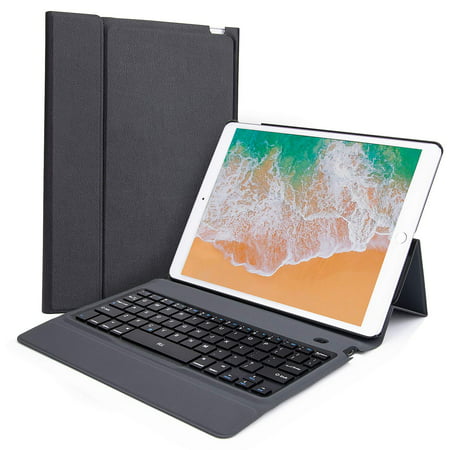 Slim Leather Folio Kickstand Case with Bluetooth Wireless Keyboard for iPad Air 3 / iPad Pro 10.5 inch - (Best Ipad Pro 10.5 Keyboard Case)