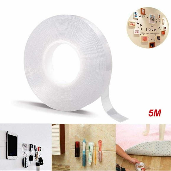 Multifunctional Double-Sided Tape, Transparent Gel Mat Tape, Nano Movable Washable Reusable Sticky Anti-Slip Gel Tape For Paste Photos Posters Or Fix Carpet Mats Etc (16.5Ft/5M)