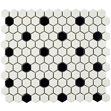 Somertile Fdxmhmwd Retro Hex Porcelain Floor And Wall Tile 10 25 X Somertile Fdxmhmwd Retro Hex Porcelain Floor And Wall Tile 10 25 X 11 75 Matte White With Black Dot