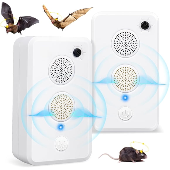 Mini dispositivos ultrasónicos repelentes de murciélagos Bat Fortress para áticos y porches, repelente de murciélagos a pilas para uso interior y exterior paquete de 2