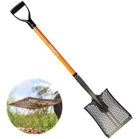 45in Sand Sifting Shovel with Orange Fiberglass Handle - Heavy Duty Slotted Shovel for Rocks, Chicken Coop, Gardening and Soil Sifting$$Garden & Patio