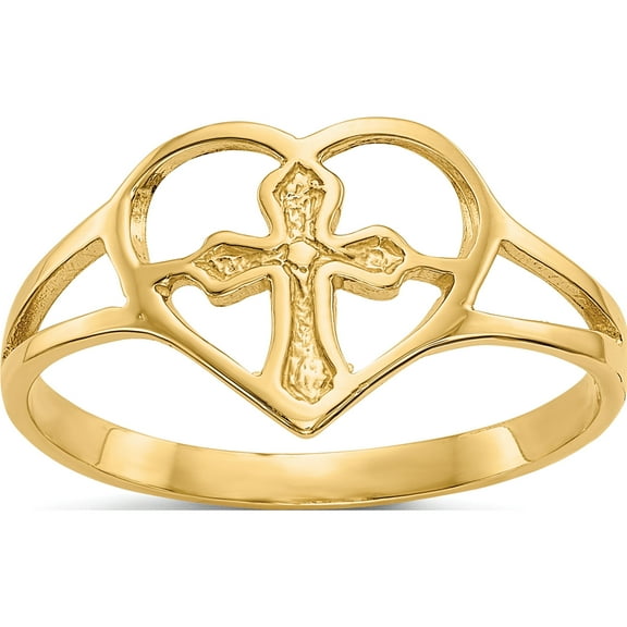 10K Yellow Gold Cross In Heart Ringsize 6 (Width 2) - Jbsp