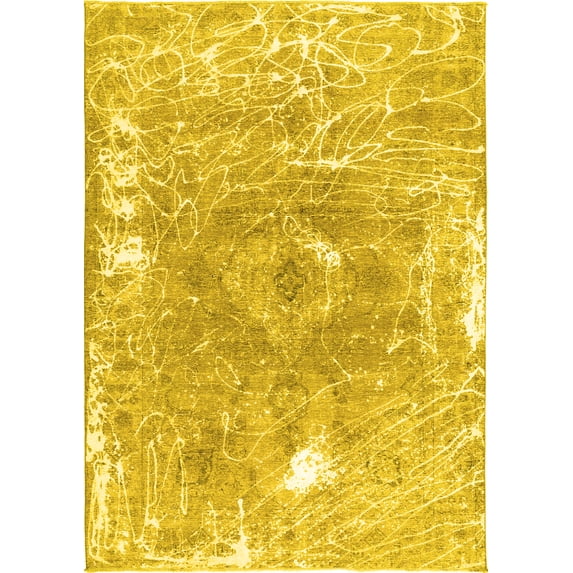 Ahgly Company Indoor Rectangle Abstract Yellow Contemporary Area Rugs, 3' x 5'