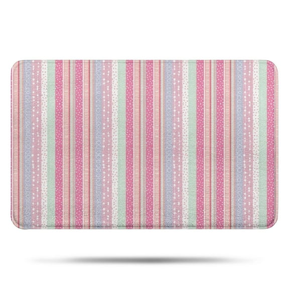 Pink and Green Striped Pattern Bathroom Rugs Mat,Non Slip Microfiber Bathroom Rug,Rubber Backing,Soft Bathroom Mats for Bathroom Floor,Tub and Shower,17x27in(43x68cm)