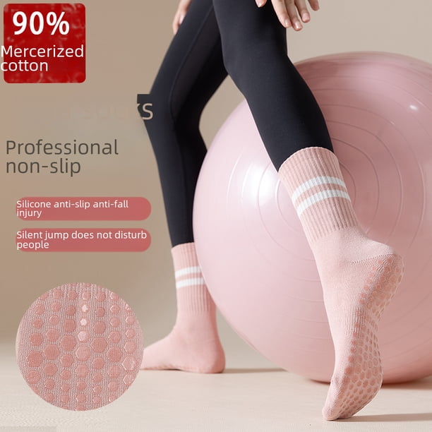 Calcetines de yoga de algodón al 90 % sin huesos, de longitud media, de algodón, antideslizantes, de silicona, para fitness en interiores, pilates, calcetines deportivos para mujer