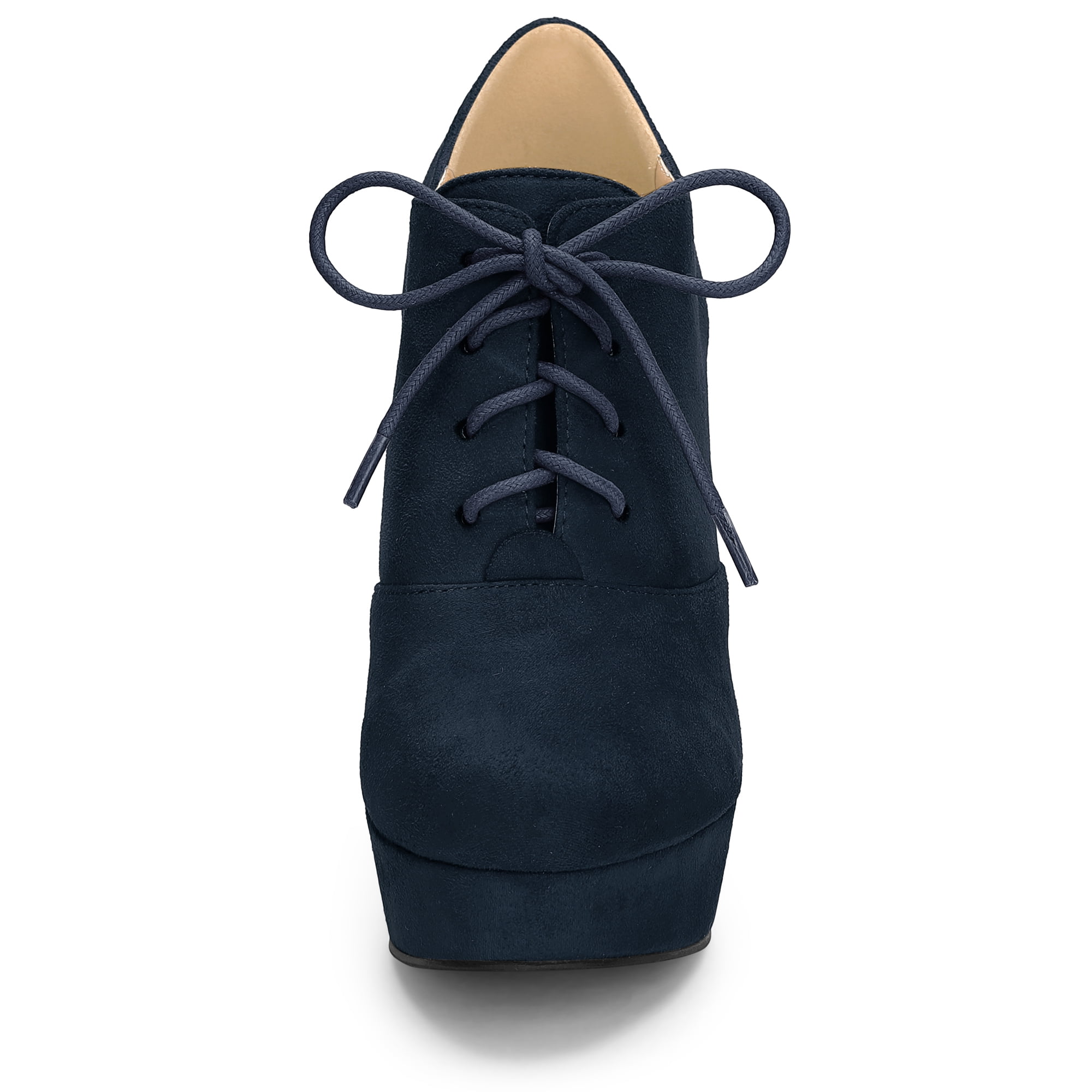 DARING DIVA Chunky Heels Round Toe Lace Up Ankle Booties Navy Blue 10
