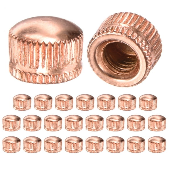 25-Pack Threaded Cap Nuts, M6x11mm Screw Caps for Light Fixture, Female Knurled Knob Nut for Ceiling Light Cover Replacement [Rose Gold]