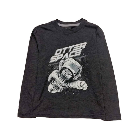 Boys Gray Otter Space Astronaut Its Otter This World Long Sleeve T-Shirt XXS