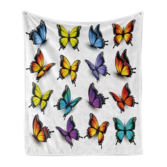 Butterfly Soft Flannel Fleece Throw Blanket, Colorful Moth Wings Animal Spring Inspirational Design, Cozy Plush for Indoor and Outdoor Use, 50" x 60", Multicolor, by Ambesonne