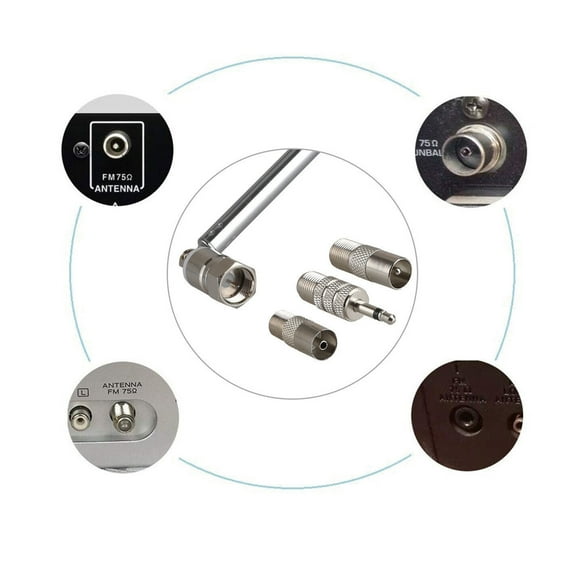 FM Radio Antenna with Male "F" Connector 10-Section Metal Extension, 3 Types of Adapters
