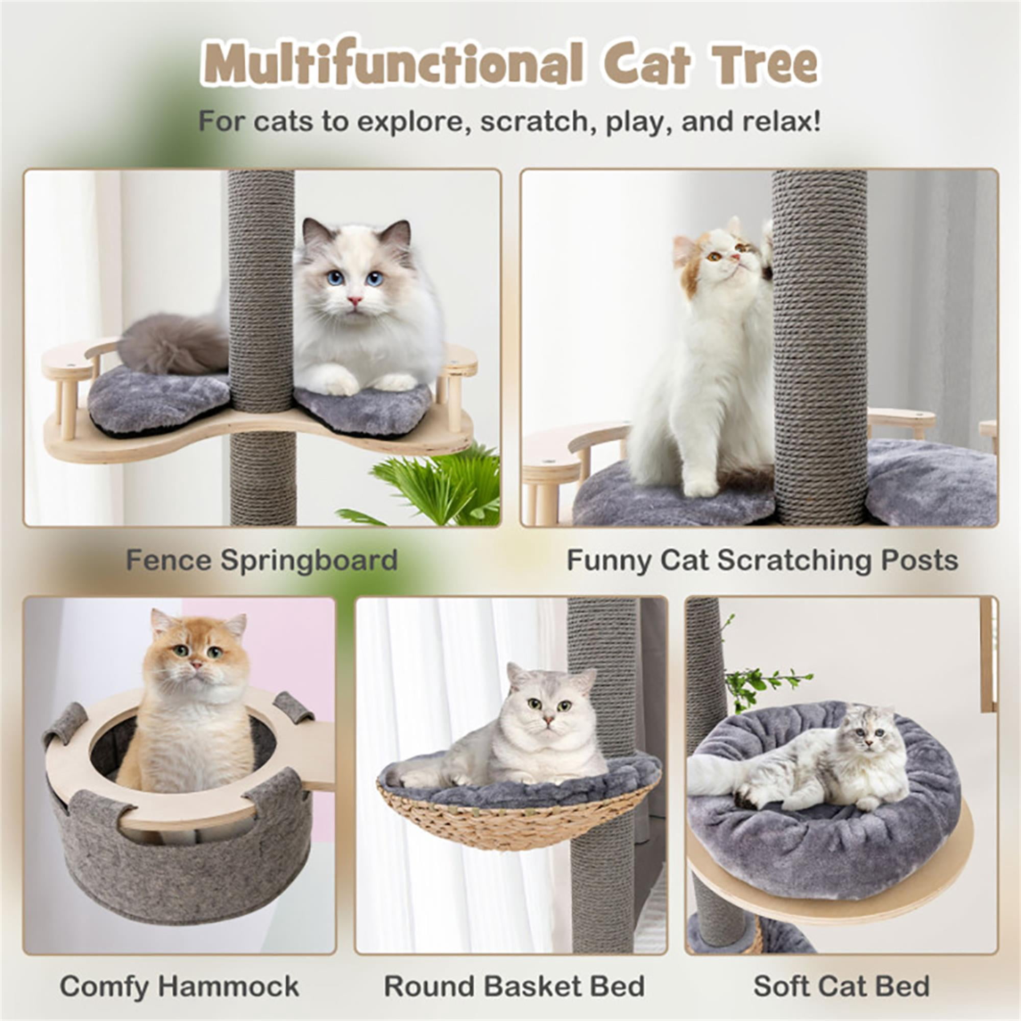 resenkos 93"-107" Adjustable Height Floor to Ceiling Cat Tree Tower with 4-Tiers for Climbing, Modern Cat Tree for Indoor Cats, Gray