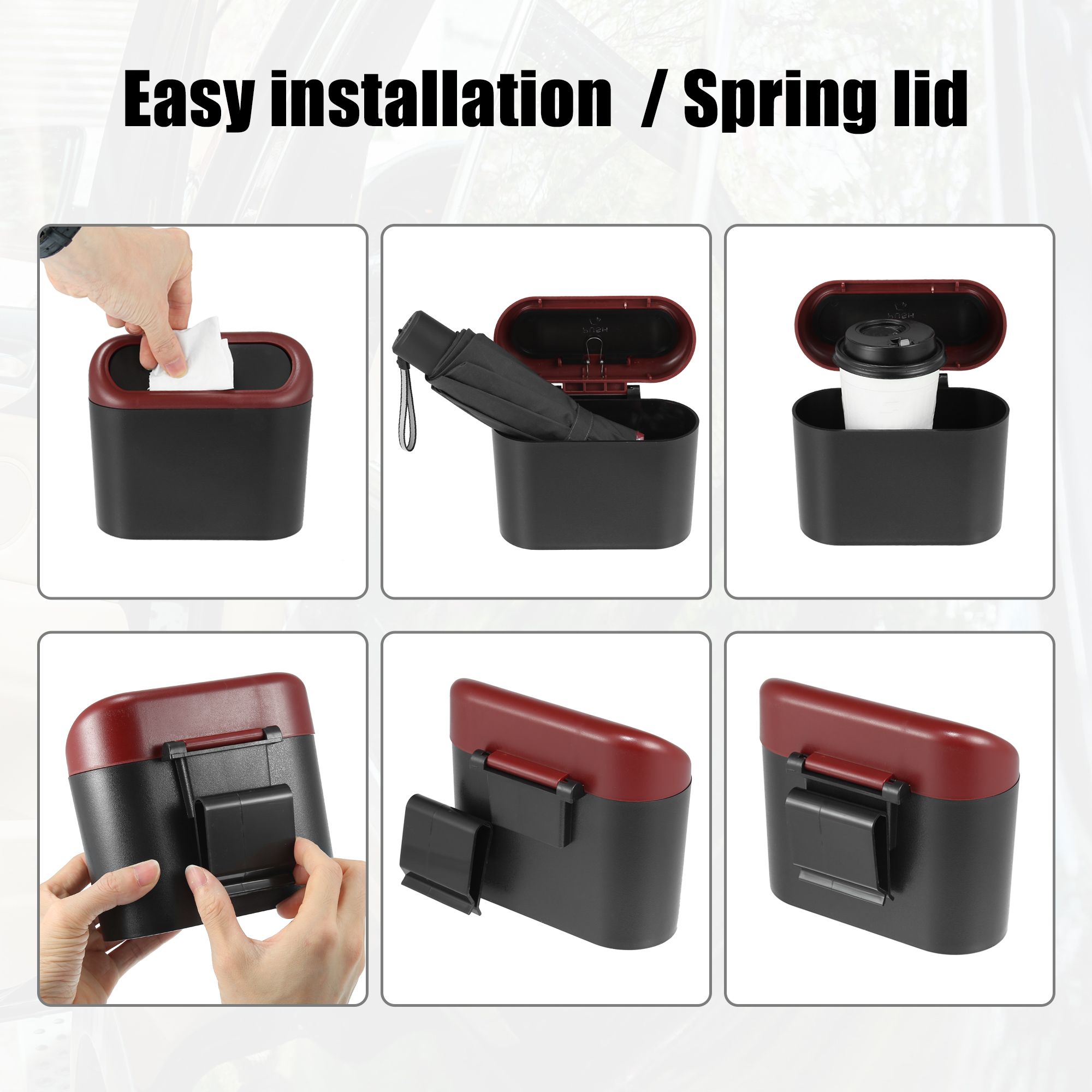 Unique Bargains Pressing Type Trash Can Hanging Vehicle Garbage Dust Box Red