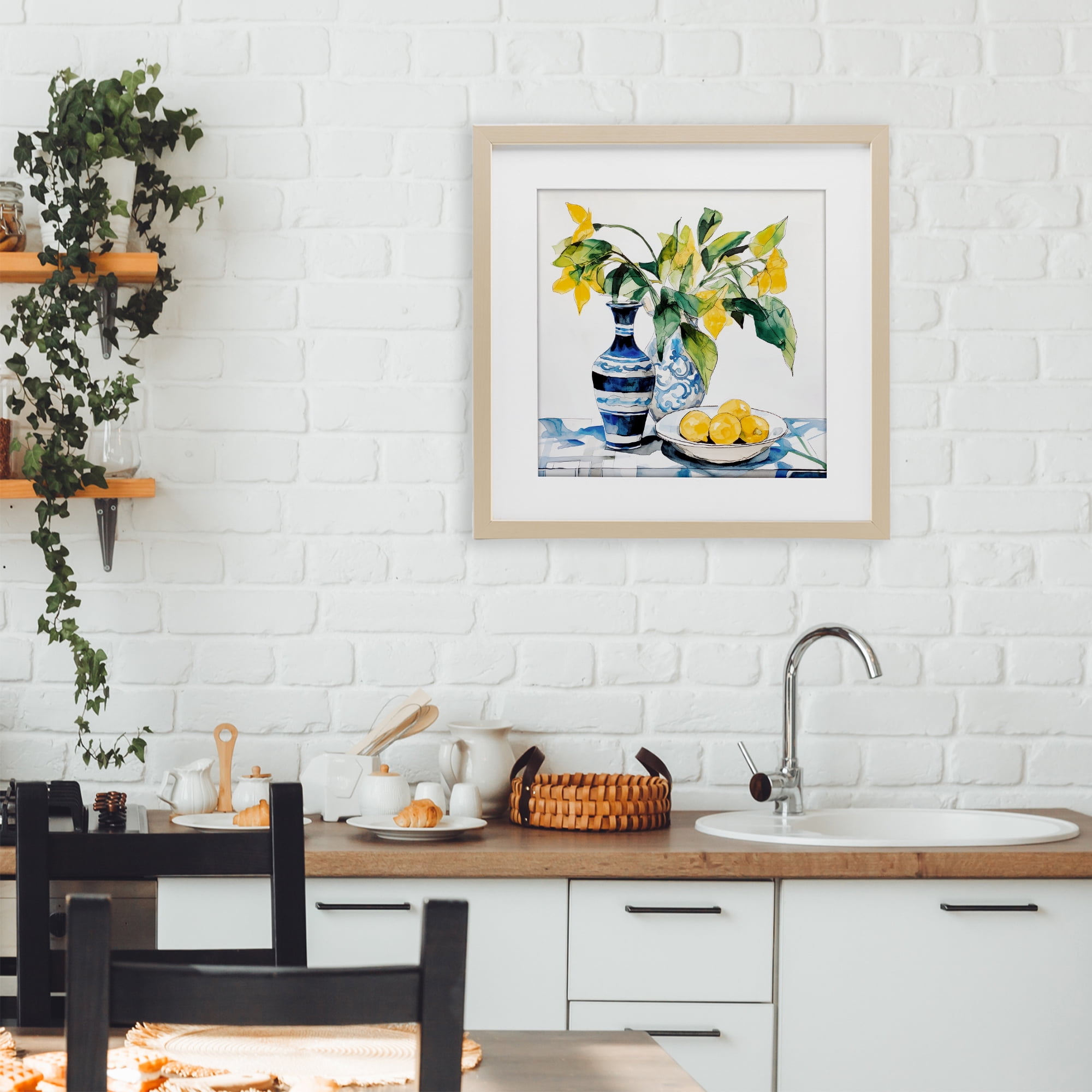 Stupell Industries Lemons & Leaves Table Setting Birch Framed Print Under Glass, design by Ray Powers