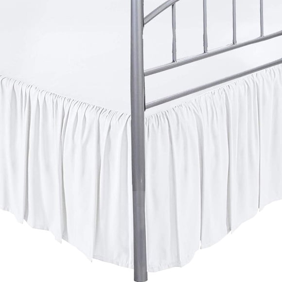 LINEN BEDDING Jupe de Lit Blanche Unie Très Grand à Volants, Retombée de 21 Pouces, Coins Fendus, avec Jupe de Lit Plateforme, Ajustement Facile, Style Froncé, Jupe de Lit à Volants 3 Côtés Format Très Grand Blanc