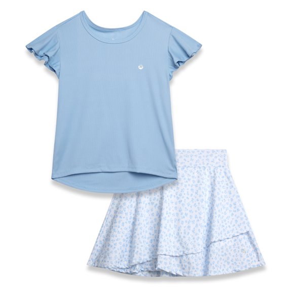 RBX Girls Skorts Set Short Sleeve Ribbed Shirt and Stylish Ruffle Bike Skort for Girls 2 Piece