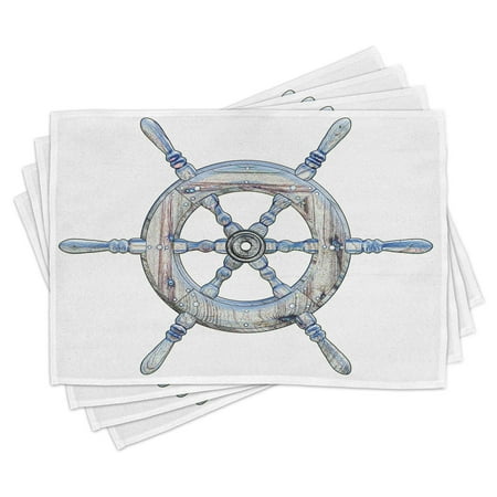 

Nautical Placemats Set of 4 Illustration of A Wooden Ship Wheel over White Backdrop Sail Exploring Ocean Theme Washable Fabric Place Mats for Dining Room Kitchen Table Decor Blue White by Ambesonne