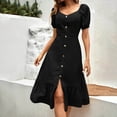 thumbnail image 2 of Weiqiqre Womens Dresses Short Sleeve V-Neck Button Down Smocked Casual Ruffle Slit Maxi Boho Dress, 2 of 6