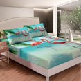 thumbnail image 3 of Kids Flamingo Sheets,Soft Pink Green Sheet Set - Girls Room Decor Beach Ocean Water Bed Sheets Set,Tropical Leaves Fresh Style Palm Tree Bed Collection with 1 Pillow Case,Twin, 3 of 5