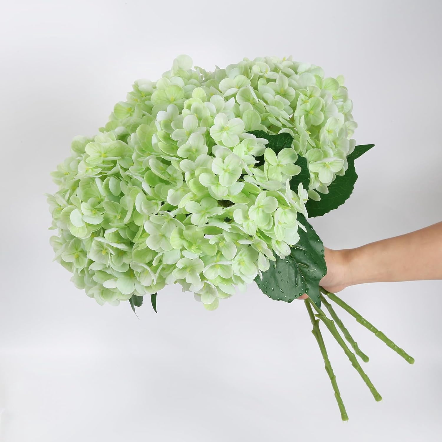 4Pcs Real Touch Hydrangea Artificial Flowers, Fake Hydrangea Flowers, 17" Lifelike Faux Hydrangea Flowers for Wedding Bouquet Home Decor Centerpieces green
