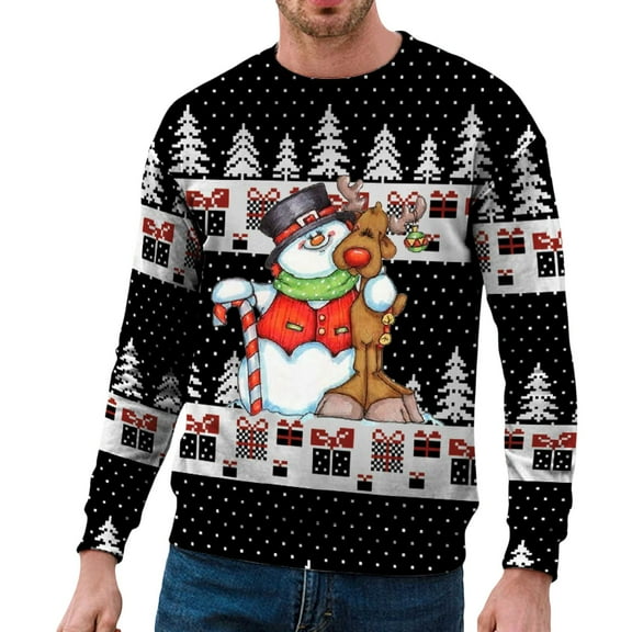Mens Christmas Sweater Funny Xmas Holiday Sweater for Winter Patterns Loose Long Sleeve Knit Tops