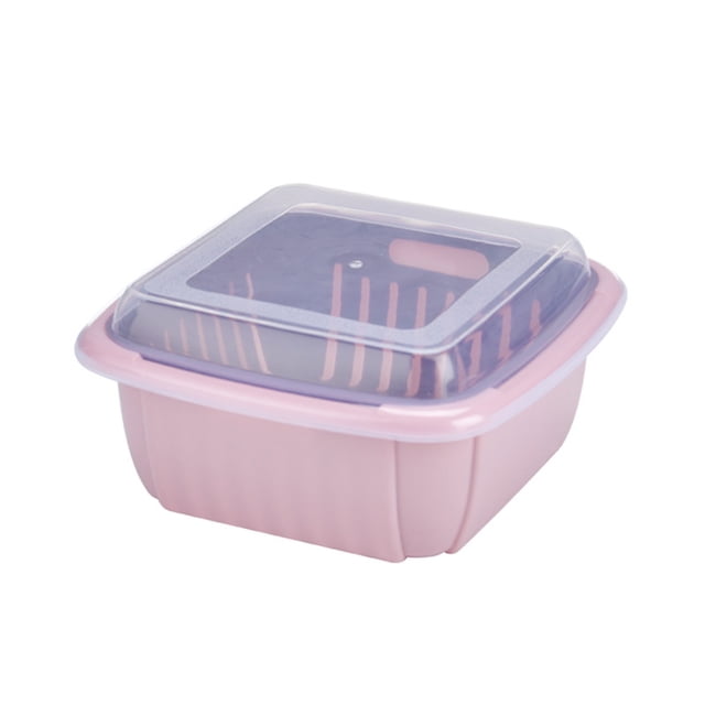 RKSTN Panier de Drainage Double Couche avec Couvercle Boîte de Rangement Rose Rangement Maison