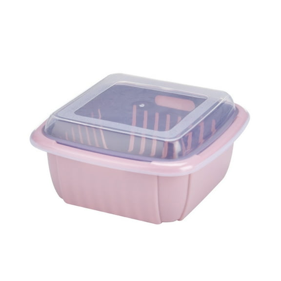 Double Layer Drainage Basket for Vegetables & Fruit | Plastic Kitchen Colander with Lid, Fine Mesh Strainer, Multi-Purpose Storage Organizer, Refrigerator Safe, Food Grade, 1 Pack