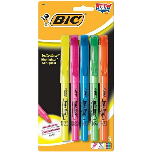 Bic Brite Liner Chisel Tip Fluorescent Highlighter, Assorted Colors 5