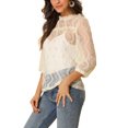 thumbnail image 5 of MODA NOVA Juniors 3/4 Sleeves Ruffle Mock Neck Sheer Lace Tops Ivory S, 5 of 7