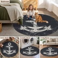 thumbnail image 5 of Black Anchor Round Area Rug 7Ft Washable Circle Rugs for Dorm Laundry Room, Nautical Coastal Summer Vintage Ocean Non-Slip Carpet Floor Mats Indoor Outdoor Carpet Runner Aesthetic Home Decor, 5 of 8