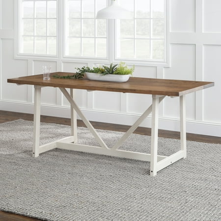 Walker Edison Modern Solid Wood Trestle Dining Table Rustic Oak/White