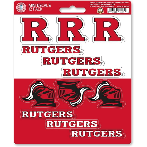Rutgers University Scarlet Knights 12-Piece Mini Decal Sticker Set, 5x6 Inch Sheet, Gift for football fans for any hard surfaces around home, automotive, personal items