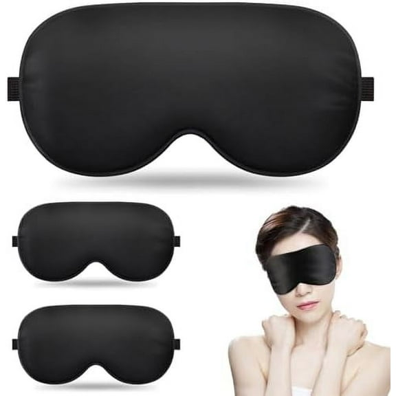 3 Pack Black Eye Mask for Sleeping, Soft Night Blindfold Bed Eye Covers Sleep Mask for Women Girls Kids Favor Black