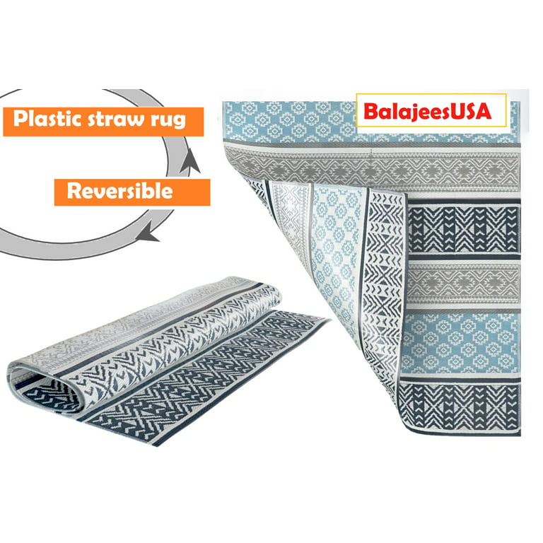 BalajeesUSA Outdoor Plastic Straw Rugs Outdoor Patio Rugs – 9'x12', Grey, Teal, 7025