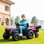 Electric 12V Kids Ride On Car Toys Tractor Agricultural Vehicle with Rear Bucket, Without Remote Control, Battery 7AH Pink