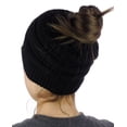 thumbnail image 2 of C.C BeanieTail Cotton Blend All Season Daily Messy High Bun Ponytail Beanie Hat, Black, 2 of 3