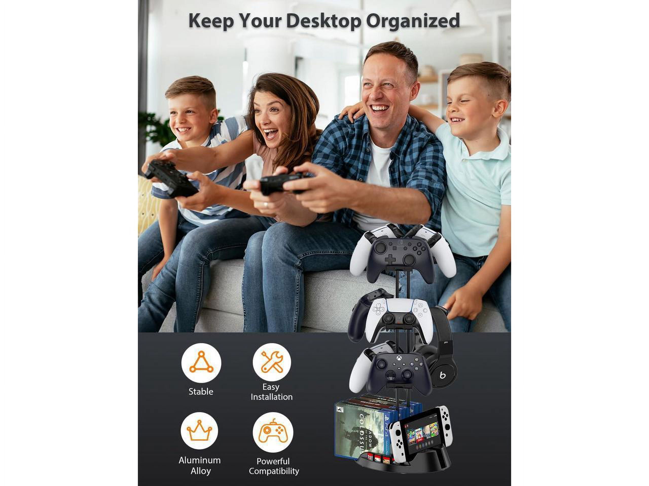 Controller Holder with Organizer Base, 3 Tiers Desk Gaming Controller Headset Stand with Cable Organizer for All Xbox PS4 PS5 Switch Pro Crontroller Gaming Accessories