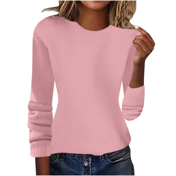 Cmfcve Womens Crew Neck Sweaters Classic Long Sleeve Basics Layer Tops Fall Solid Color Knit Pullover Sweater