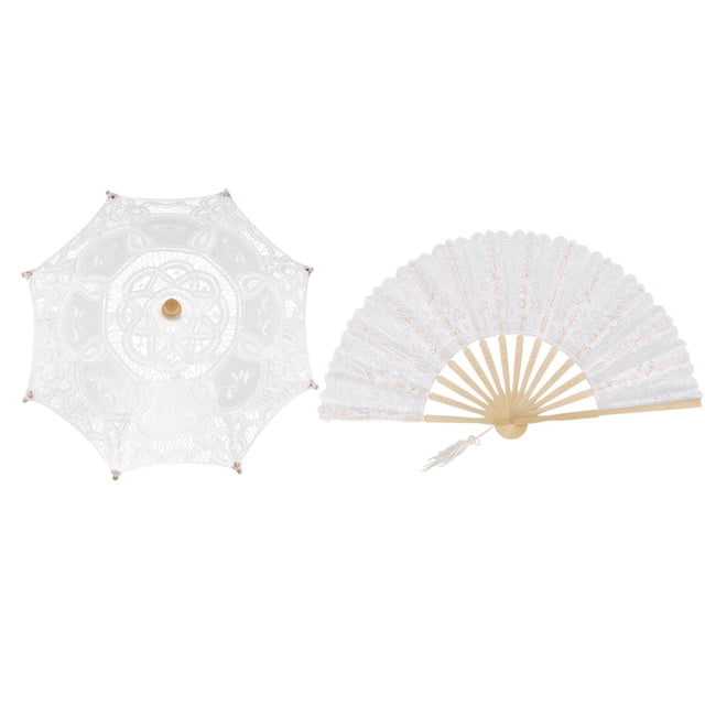 Fictory Encaje-Paraguas de Encaje Paraguas Parasol + Ventilador de Partido de Las Mujeres Señora Baile Decoración Apoyo de la fotografía