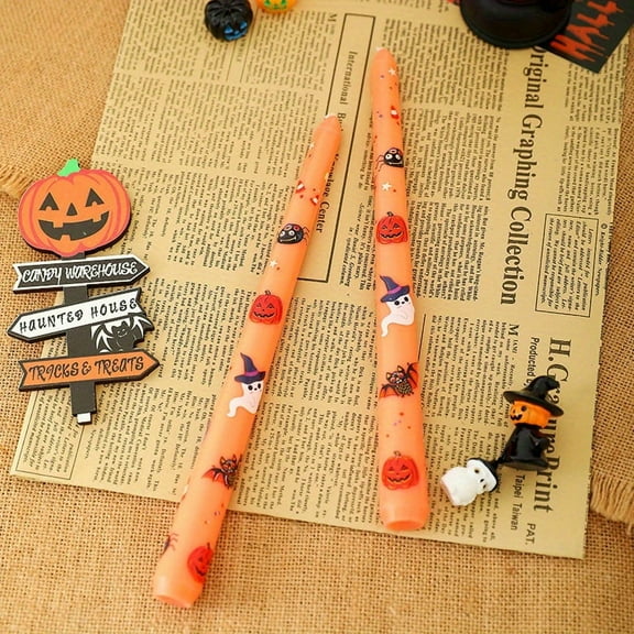 2Pcs 10 in Halloween Taper Candles with Decorative 10 Inch Orange Fall Candle Pumpkin Bat Ghost Candlesticks Dinner Table Decor Halloween Party Thanksgiving,