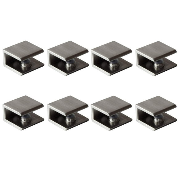 Soportes para estantes de vidrio Clips para estantes Abrazaderas de metal Níquel cepillado Forma cuadrada Montado en la pared Ajustable 6-10 mm para madera acrílica (Juego de 8)