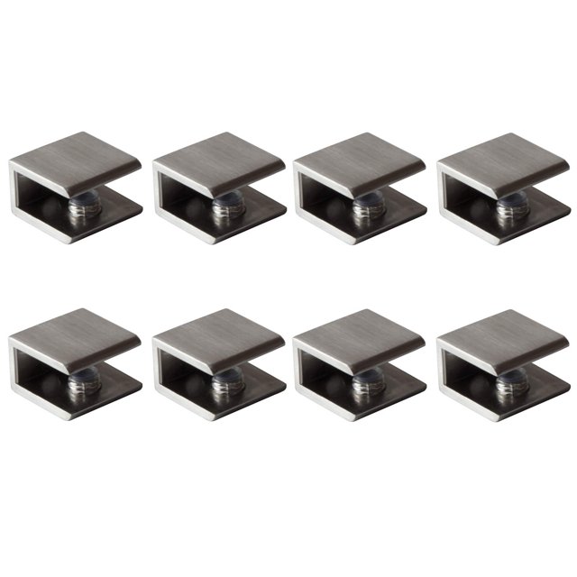 Soportes para estantes de vidrio Clips para estantes Abrazaderas de metal Níquel cepillado Forma cuadrada Montado en la pared Ajustable 6-10 mm para madera acrílica (Juego de 8)