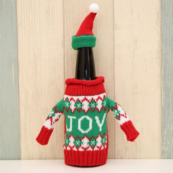 Oliegs Heated Blanket Christmas Wine Bottle Knitted Sweater Covers Set Chocolate