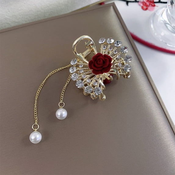 Fashion Jewelry Hairpin Women'S Hair Accessories Barrettes Ponytail Clip Rhinestone Hair Clips Metal Rose Clips D