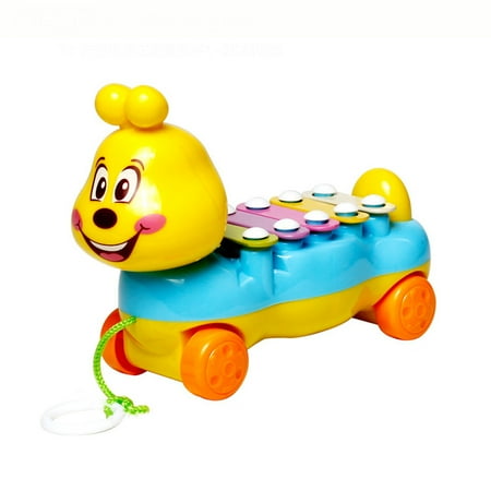 Xylophone Glockenspiels (Cartoon Caterpillar Hand Knock Xylophone Glockenspiel with 5 Scales Kids Infants Musical Educational Toy Drawable Car (Random)