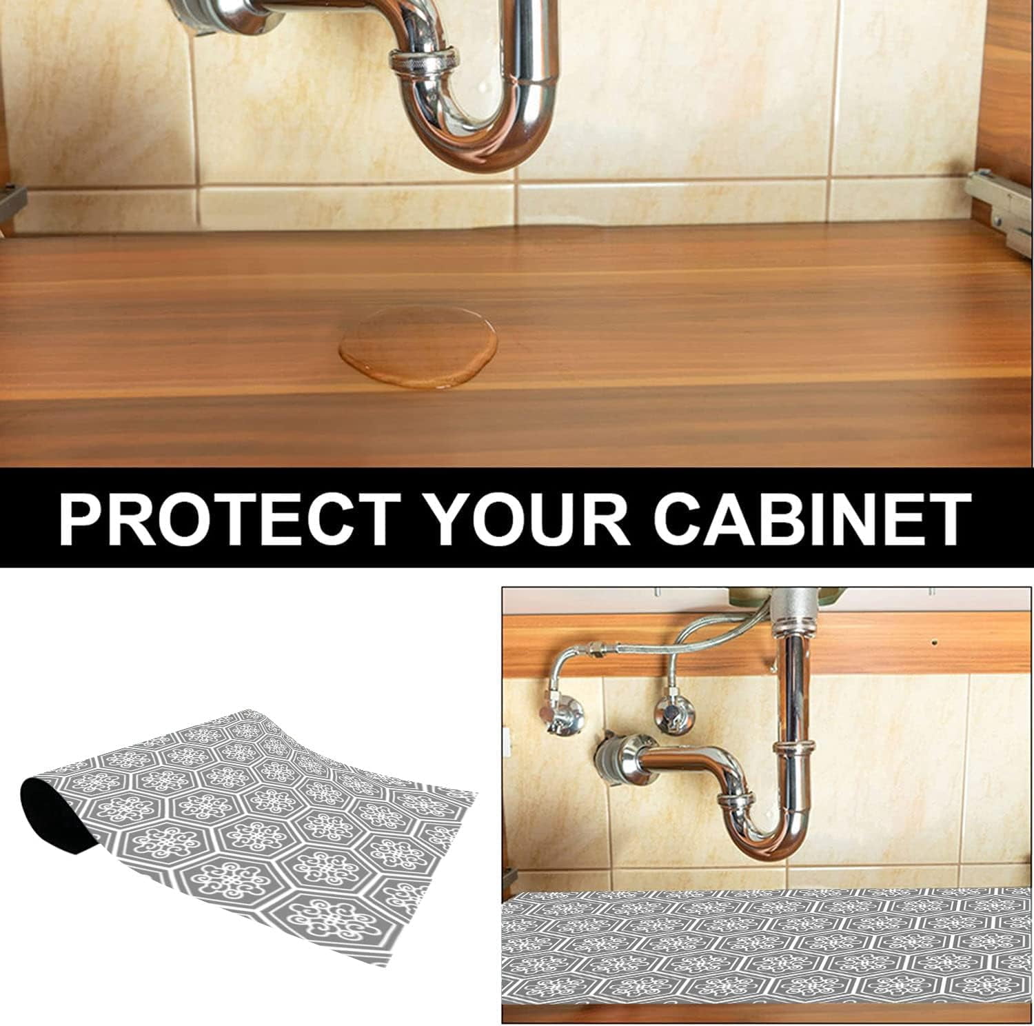 Under The Sink Mat, 24 X 36 in, Durable & Waterproof Premium Mats to Protect Kitchen & Bathroom Cabinets, Absorbent & Easy to Clean Shelf Liner, Grey